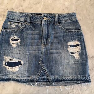 Hollister Light Blue Ripped Denim Mini Skirt